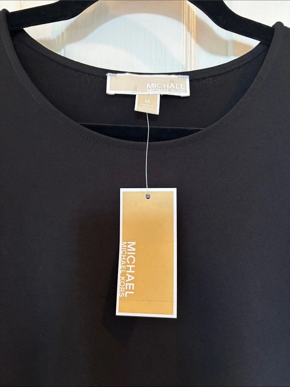 Michael Kors Black Short-Sleeve Top with Ladder Sleeve Detail